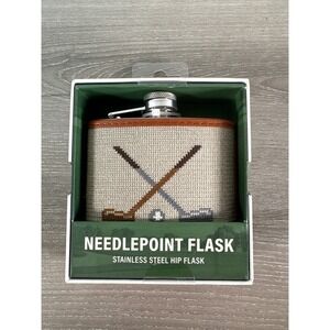 Eastwood Pines Golf Club Needlepoint 6Ounce Hips Flask Stainless Steel- NIB